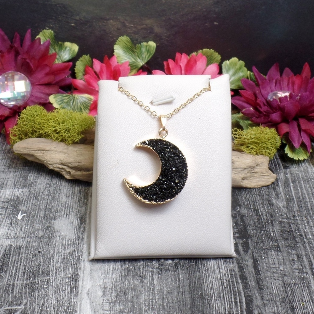 'Silent Tones' Crescent Moon Resin Gold Necklace - Picture 3 of 7